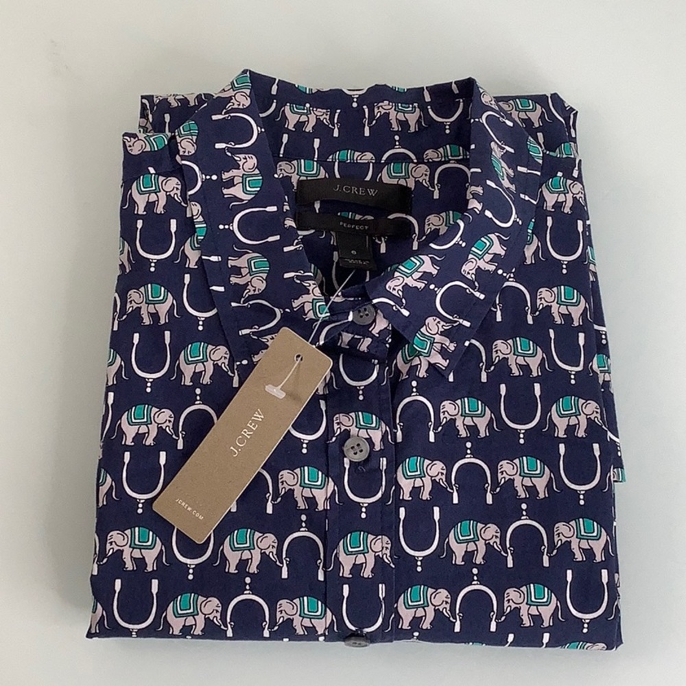 J Crew Perfect Elephants Princess cut Long Sleeve button up shirt women SZ 6 NWT - Picture 2 of 10